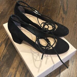 Suede ankle wrap heels